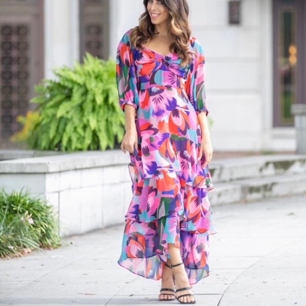 Hutch Louisa Dress Pink Multicolor Chiffon Maxi Size 0 NWT - Picture 6 of 17